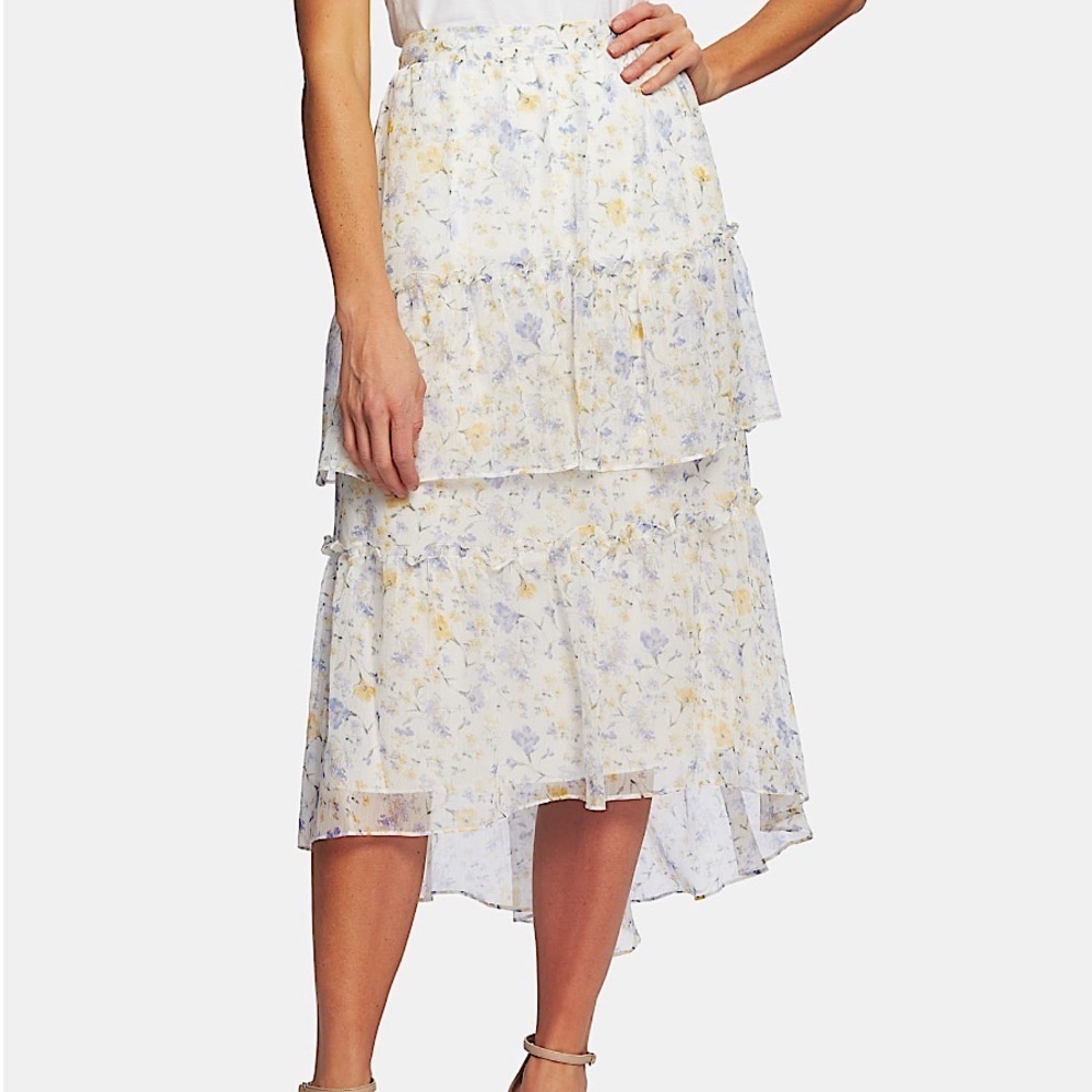 CeCe Floral Tiered Ruffle Skirt